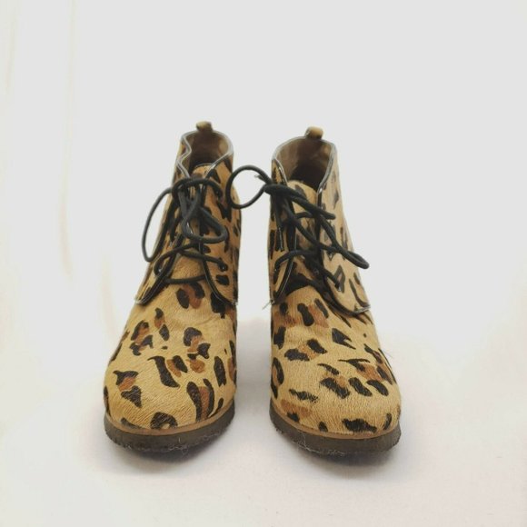 Shoemint Wedge Ankle Bootie Pony Hair Round Toe Womens 8 Lace up Jolly workwear - Picture 7 of 11